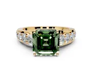Solitaire Engagement Ring Setting for Fancy Green Asscher Cut Center with Graduated Shared Prongs and Prong Head in Yellow Gold