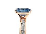Solitaire Engagement Ring Setting for Fancy Blue Emerald Cut Center with Channel Baguette Band and Prong Head in Rose Gold