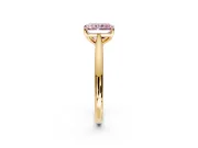 Solitaire Engagement Ring Setting for Fancy Pink Radiant Cut Center with Narrow Cathedral Band and Prong Head in Yellow Gold