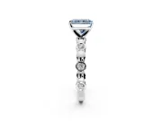Solitaire Engagement Ring Setting for Fancy Blue Radiant Cut Center with Beaded Bezel Station Band and Prong Head in Sterling Silver
