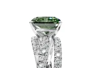 Solitaire Engagement Ring Setting for Fancy Green Radiant Cut Center with Woven 3-Strand Pave Band and Prong Head in Platinum