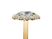 Halo Engagement Ring Setting for Oval Center with Plain Tapered Band and Prong Head in Yellow Gold