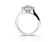 Halo Engagement Ring Setting for Cushion Cut Center with Milgrain Pave Band and Bezel Head in Platinum