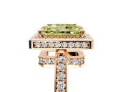 Halo Engagement Ring Setting for Fancy Yellow Radiant Cut Center with Metal-Rimmed Halo, Pave Band and Prong Head in Rose Gold