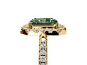 Pave Halo Engagement Ring Setting for Fancy Green Radiant Cut Center with Single Row Pave Band and Prong Head in Yellow Gold