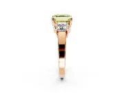 3 Stone Engagement Ring Setting for Fancy Yellow Asscher Cut Center with Matching Side Accents and Prong Head in Rose Gold