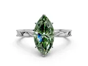 Solitaire Engagement Ring Setting for Fancy Green Marquise Center with Engraved Milgrain Band and Prong Head in Sterling Silver