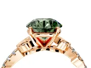 Leaf Motif Engagement Ring Setting for Fancy Green Round Cut Center with Pave Band and Prong Head in Rose Gold