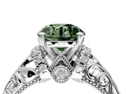 Solitaire Engagement Ring Setting for Fancy Green Round Cut Center with Filigree Accent Basket and Prong Head in Sterling Silver