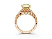 Solitaire Engagement Ring Setting for Fancy Yellow Asscher Cut Center with Filigree Accent Basket and Prong Head in Rose Gold