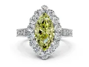 Halo Engagement Ring Setting for Fancy Yellow Marquise Center with Milgrain Channel Band and Prong Head in Sterling Silver
