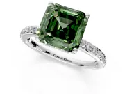 Solitaire Engagement Ring Setting for Fancy Green Asscher Cut Center with Fine Pave Band and Prong Head in Platinum