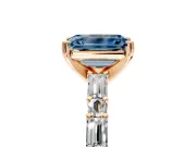 Baguette Engagement Ring Setting for Fancy Blue Emerald Cut Center with Alternating Bar-Set Band and Prong Head in Rose Gold