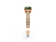 Solitaire Engagement Ring Setting for Fancy Green Cushion Cut Center with Milgrain-Framed Pave Band and Prong Head in Rose Gold