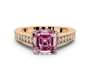 Solitaire Engagement Ring Setting for Fancy Pink Asscher Cut Center with Engraved Pave Band and Prong Head in Rose Gold