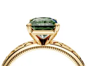 Solitaire Engagement Ring Setting for Fancy Green Radiant Cut Center with Scrollwork Band and Prong Head in Yellow Gold