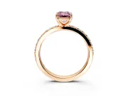 Solitaire Engagement Ring Setting for Fancy Pink Emerald Cut Center with Round Cut Pave Band and Prong Head in Rose Gold