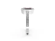 Halo Engagement Ring Setting for Fancy Pink Emerald Cut Center with Milgrain Halo, Pave Band and Prong Head in White Gold