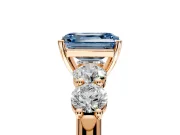 5 Stone Engagement Ring Setting for Fancy Blue Emerald Cut Center with Graduated Accents and Prong Head in Rose Gold