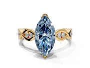 Solitaire Engagement Ring Setting for Fancy Blue Marquise Center with Accented Twist Band and Leaf Prong Head in Yellow Gold