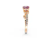 Leaf Motif Engagement Ring Setting for Fancy Pink Cushion Cut Center with Pave Band and Prong Head in Rose Gold