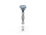 Solitaire Engagement Ring Setting for Fancy Blue Asscher Cut Center with Milgrain Bezel Accents and Prong Head in Platinum