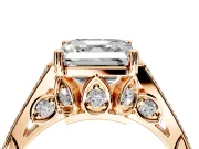 Cathedral Engagement Ring Setting for Asscher Cut Center with Antique-Style Pave Band and Prong Head in Rose Gold