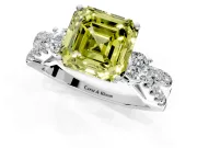 3 Stone Engagement Ring Setting for Fancy Yellow Asscher Cut Center with Pave Split Shank and Prong Head in Platinum