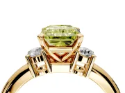 3 Stone Engagement Ring Setting for Fancy Yellow Radiant Cut Center with Wide Plain Band and Prong Head in Yellow Gold