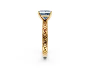 Solitaire Engagement Ring Setting for Fancy Blue Princess Cut Center with Scrollwork Band and Prong Head in Yellow Gold