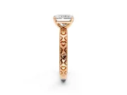 Solitaire Engagement Ring Setting for Radiant Cut Center with XO Engraved Band and Prong Head in Rose Gold