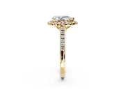 Halo Engagement Ring Setting for Pear-Shaped Center with Raised Halo, Pave Band and Prong Head in Yellow Gold