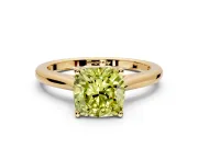 Solitaire Engagement Ring Setting for Fancy Yellow Cushion Cut Center with Narrow Cathedral Band and Prong Head in Yellow Gold