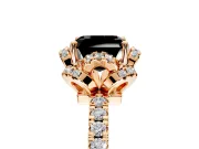 Floral Halo Engagement Ring Setting for Fancy Black Asscher Cut Center with Pave Band and Prong Head in Rose Gold