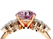 Cluster Engagement Ring Setting for Fancy Pink Round Cut Center with 2-Row Shoulder Clusters and Prong Head in Rose Gold