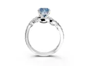 Solitaire Engagement Ring Setting for Fancy Blue Cushion Cut Center with Filigree Band and Prong Head in Sterling Silver