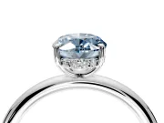 Hidden Halo Engagement Ring Setting for Fancy Blue Oval Center with Thin Rounded Band and Prong Head in Platinum