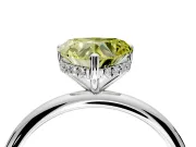 Hidden Halo Engagement Ring Setting for Fancy Yellow Heart-Shaped Center with Thin Round-Wire Band and Prong Head in White Gold