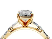 Baguette Engagement Ring Setting for Emerald Cut Center with Alternating Bar-Set Band and Prong Head in Yellow Gold