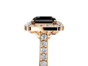 Halo Engagement Ring Setting for Fancy Black Asscher Cut Center with Pave Accents, Heart Basket and Prong Head in Rose Gold