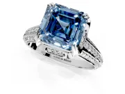 Solitaire Engagement Ring Setting for Fancy Blue Asscher Cut Center with Accented Split Shank and Prong Head in Sterling Silver