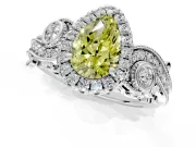 Milgrain Halo Engagement Ring Setting for Fancy Yellow Pear-Shaped Center with Shoulder Bezels and Prong Head in White Gold