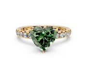 Solitaire Engagement Ring Setting for Fancy Green Heart-Shaped Center with Shared-Prong Accents and Prong Head in Yellow Gold