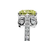 Cathedral Engagement Ring Setting for Fancy Yellow Radiant Cut Center with Antique-Style Pave Band and Prong Head in Platinum