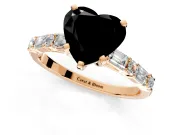 Baguette Engagement Ring Setting for Fancy Black Heart-Shaped Center with Alternating Bar-Set Band and Prong Head in Rose Gold