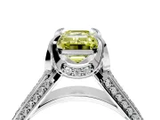 Solitaire Engagement Ring Setting for Fancy Yellow Emerald Cut Center with Accented Split Shank and Prong Head in Platinum