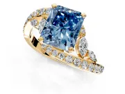 Solitaire Engagement Ring Setting for Fancy Blue Radiant Cut Center with Pave Bypass Twist Band and Prong Head in Yellow Gold