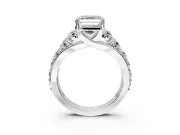 Solitaire Engagement Ring Setting for Asscher Cut Center with Graduated Shared Prongs and Prong Head in Sterling Silver