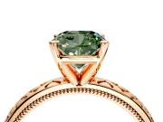 Solitaire Engagement Ring Setting for Fancy Green Cushion Cut Center with Milgrain X Pattern Band and Prong Head in Rose Gold