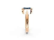 Halo Engagement Ring Setting for Fancy Blue Emerald Cut Center with Tapered Plain Band and Prong Head in Rose Gold